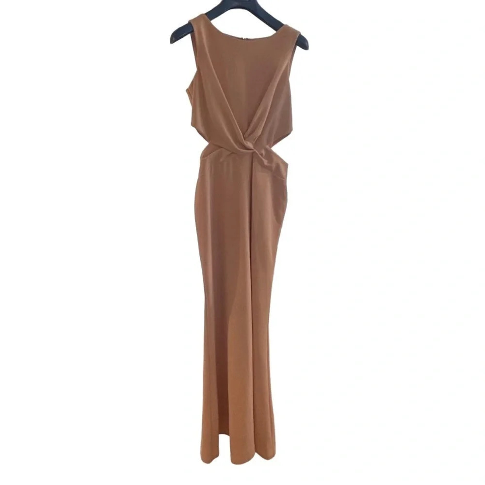 Lulu's Tan Twist-Front Maxi Dress